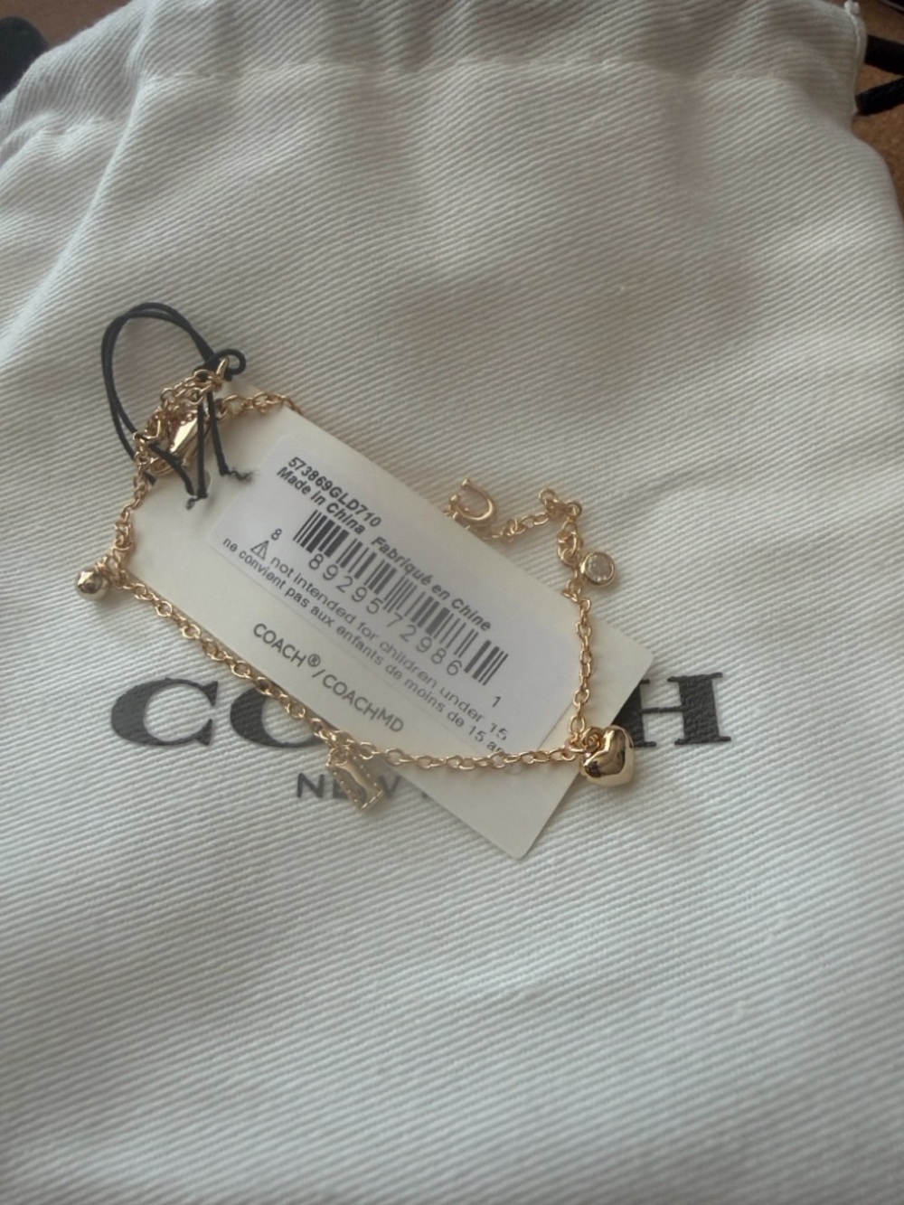 COACH Crystal Heart Charm Bracelet Gold-Tone Designer Jewelry - Picture 2 of 5
